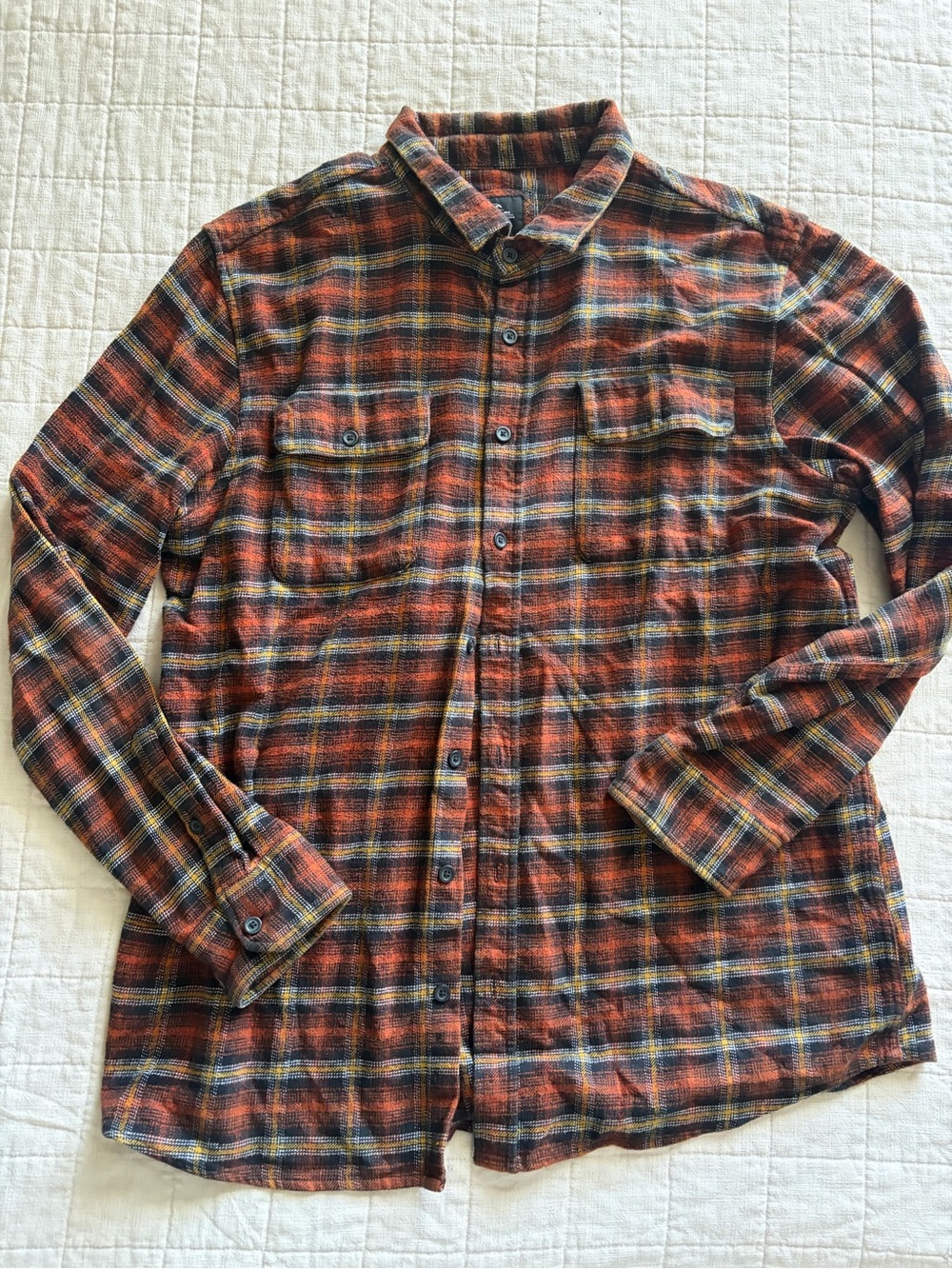Rip Curl Men's Orange and Navy Plaid Button-Down Shirt